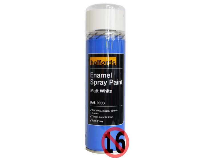 Halfords Enamel Spray Paint Matt White 300ml