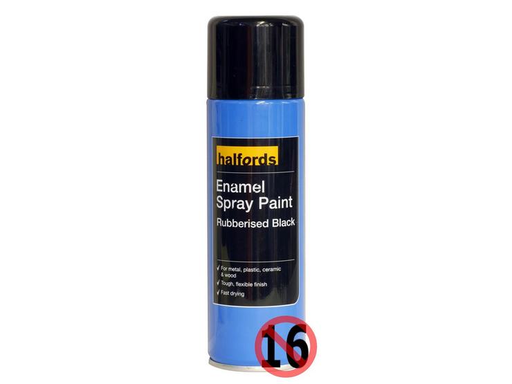 Halfords Enamel Spray Paint Rubberised Black 300ml