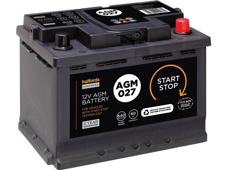 Halfords AGM027 Start Stop Car Battery 5 Year Guarantee