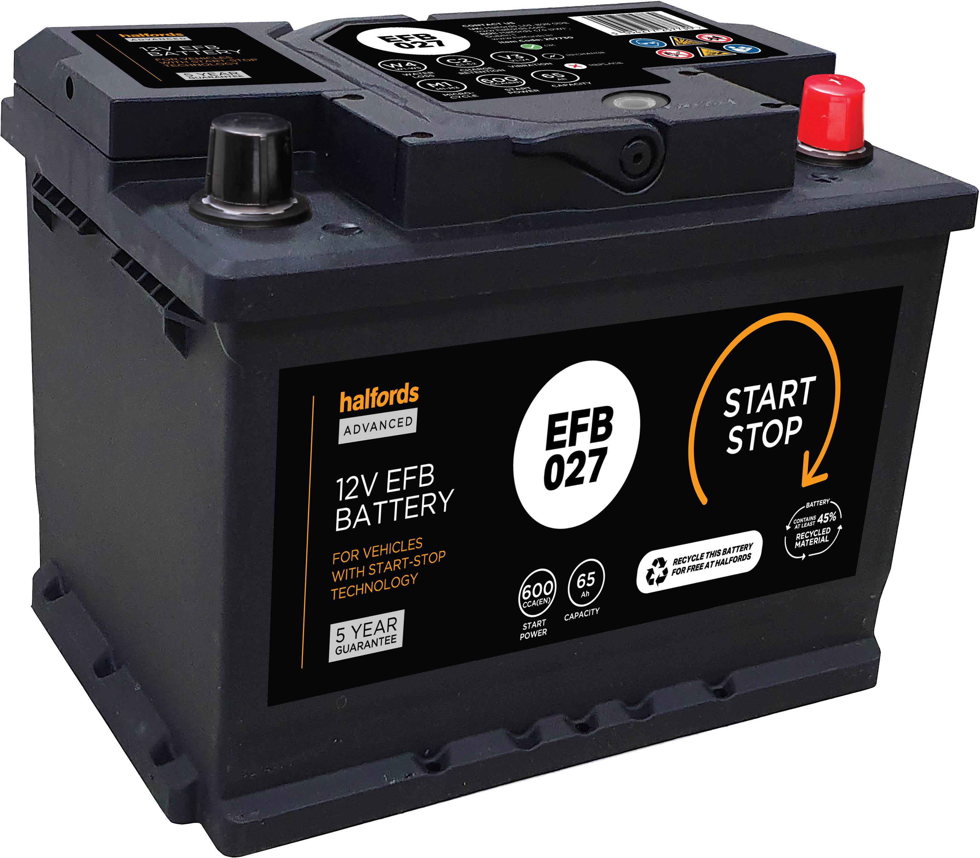 Halfords EFB013 Start/Stop EFB 12V Car Battery 5 Year Guarantee ...