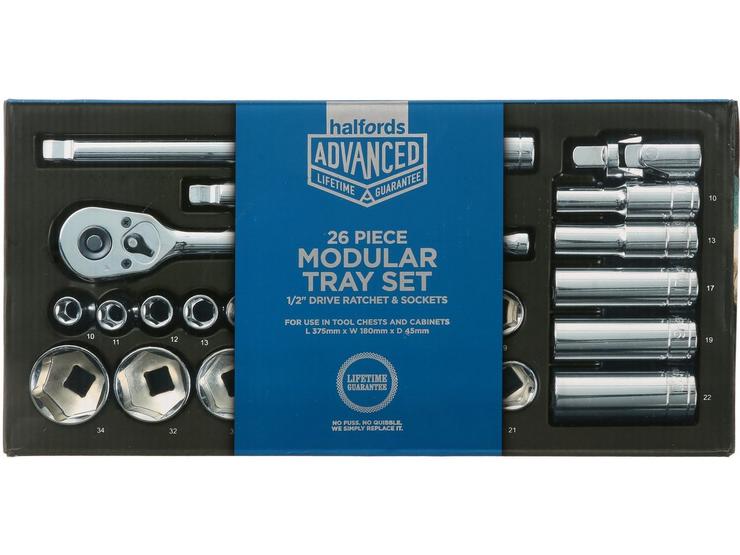 Halfords Advanced Modular Tray Set - 26 Piece Socket Set 1/2"