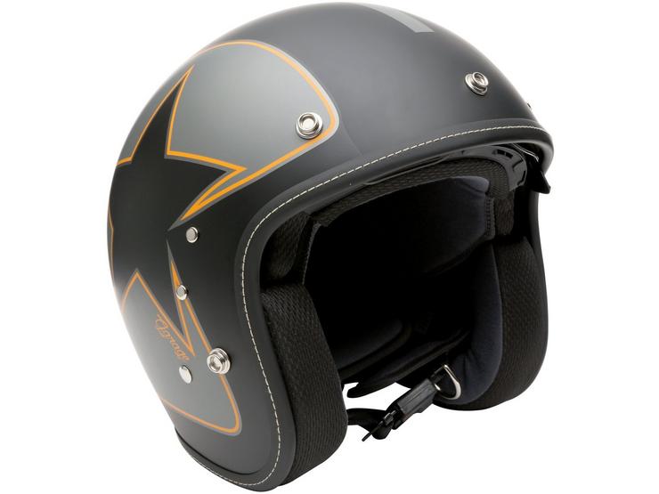 Duchinni Open Face Motorcycle Helmet - Matt Black/Orange, Large