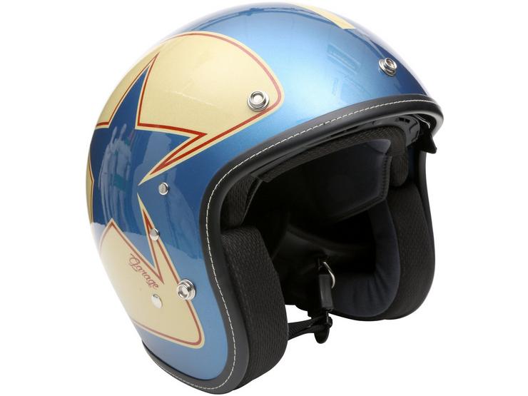 Duchinni Open Face Motorcycle Helmet - Gloss Blue/Red, Large