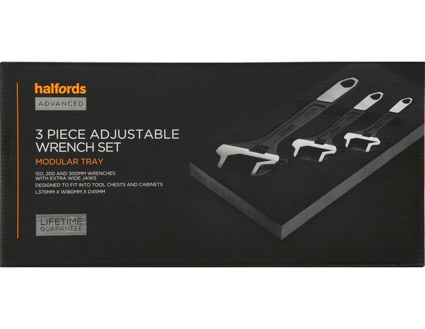 Halfords Advanced 3 Piece Adjustable Wrench Set Modular Tray