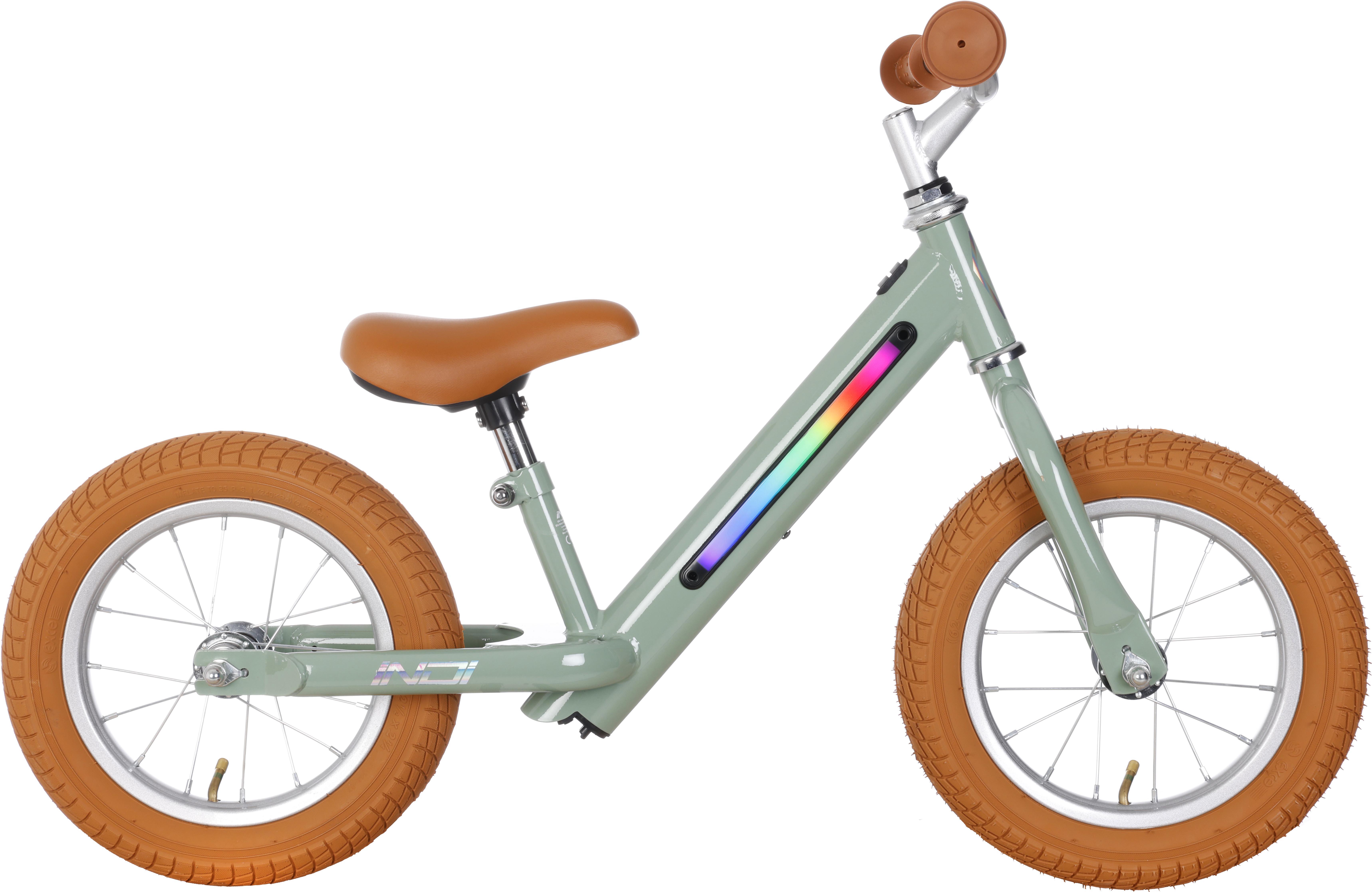 Indi Light Up Balance Bike, Sage Green 12