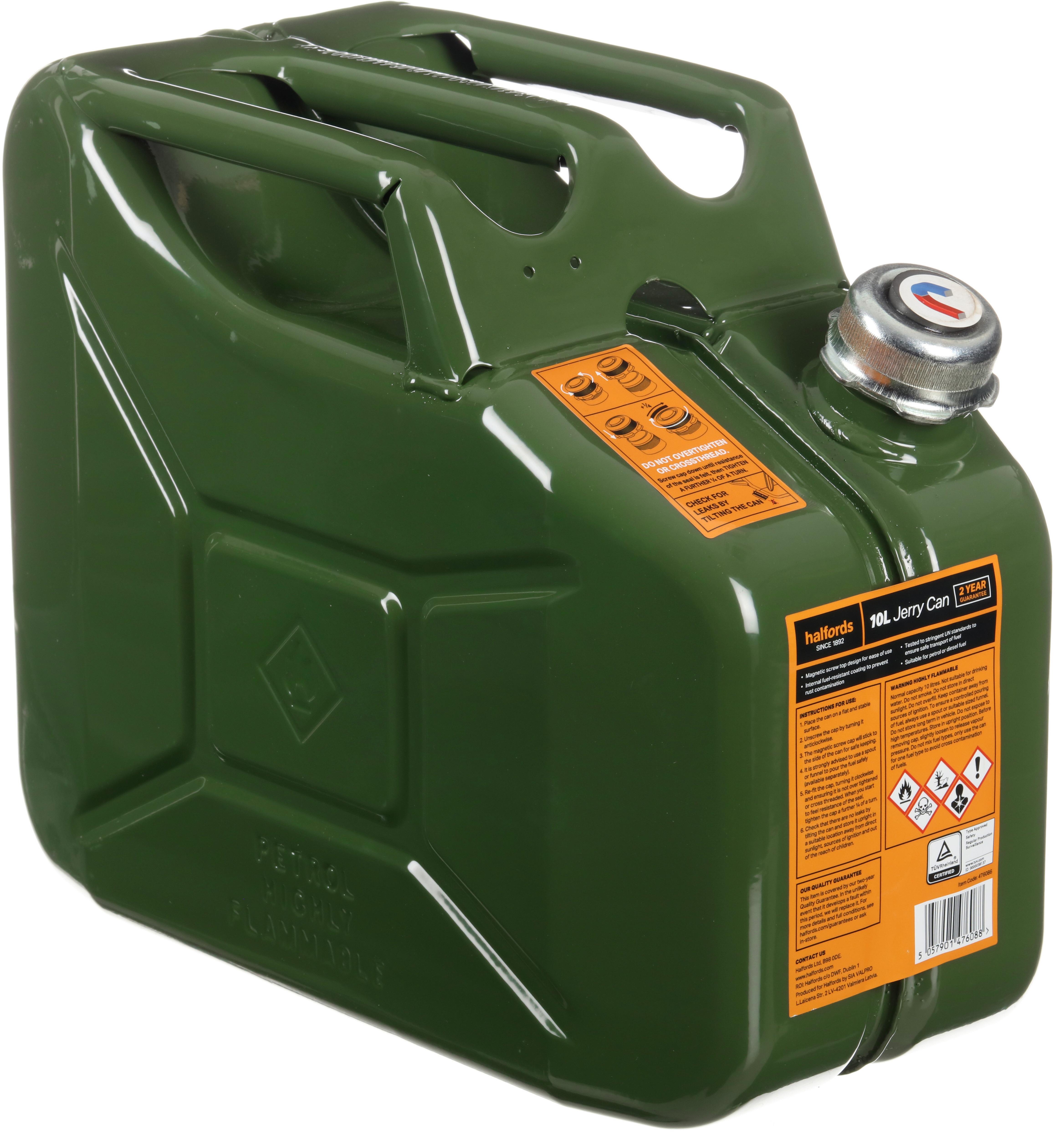 Halfords 10L Jerry can with screw cap for fuel Green Halfords IE