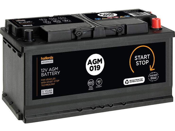 Halfords AGM019 Start/Stop 12V Car Battery 5 Year Guarantee