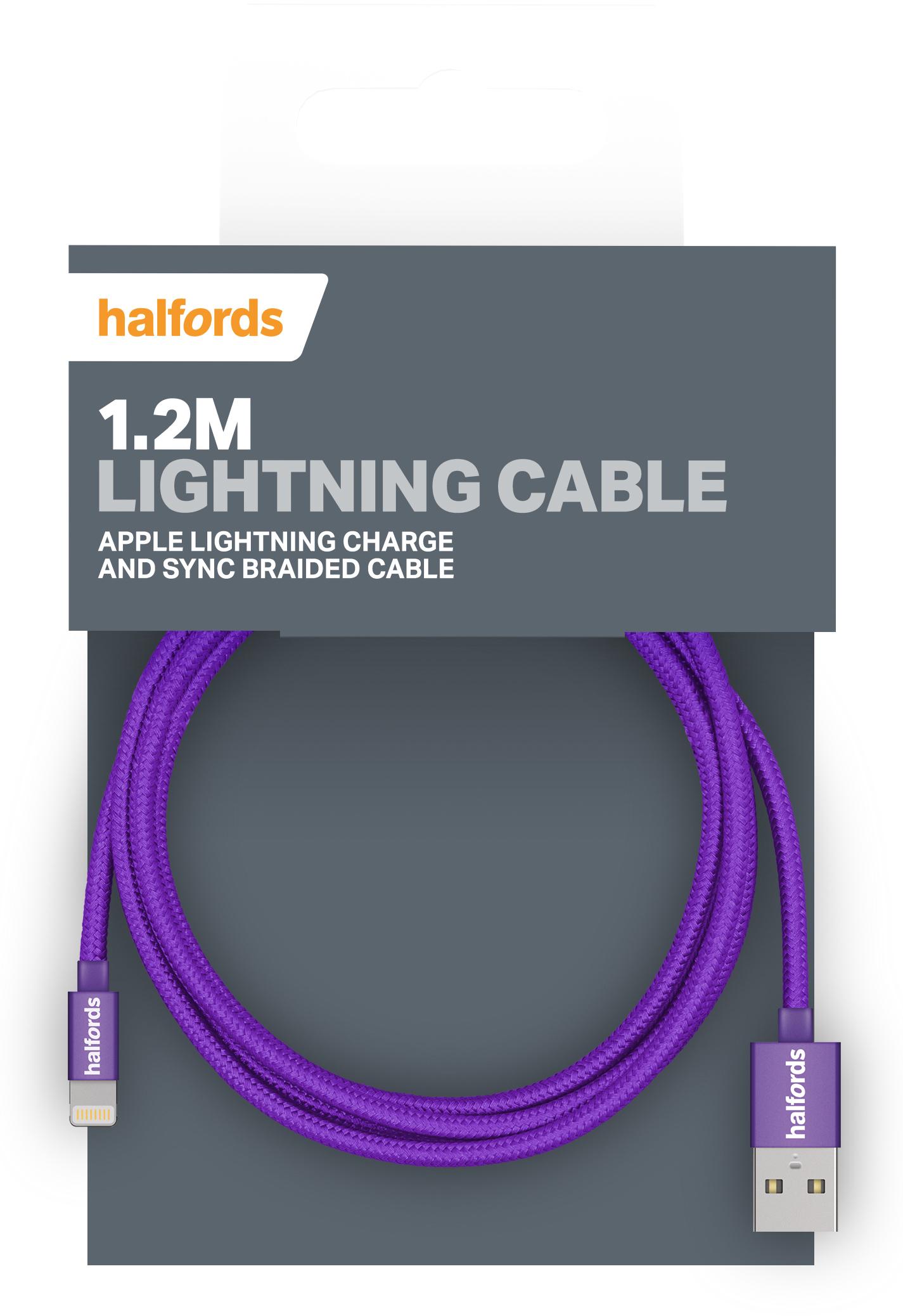 Halfords Lightning Cable 1.2m Purple Halfords IE