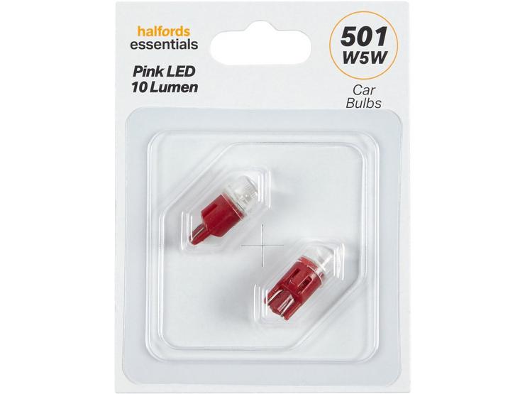 501 Pink LED Car Bulb Halfords Essentials Twin Pack