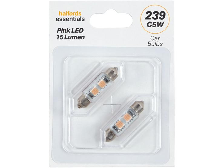 239 Pink LED Car Bulb Halfords Essentials Twin Pack