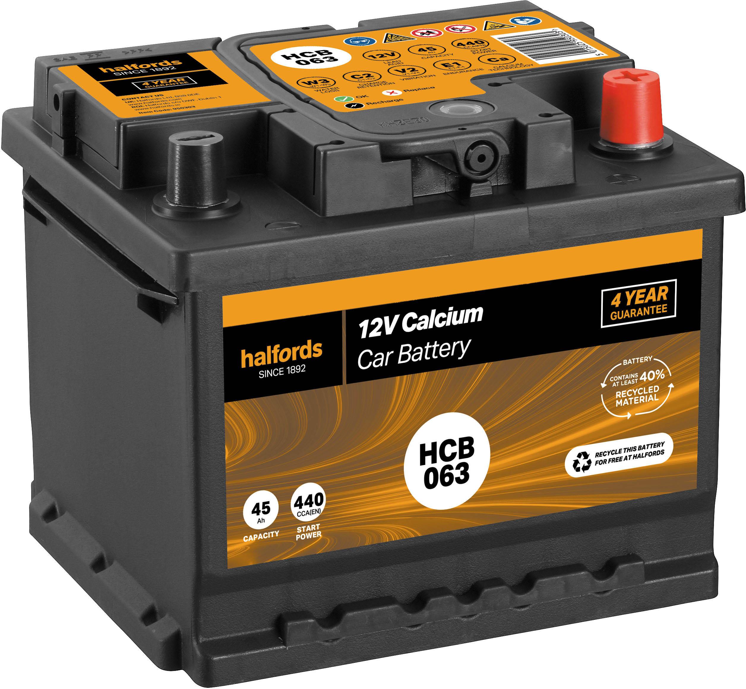 Halfords HCB063 Calcium 12V Car Battery 4 Year Guarantee | Halfords IE