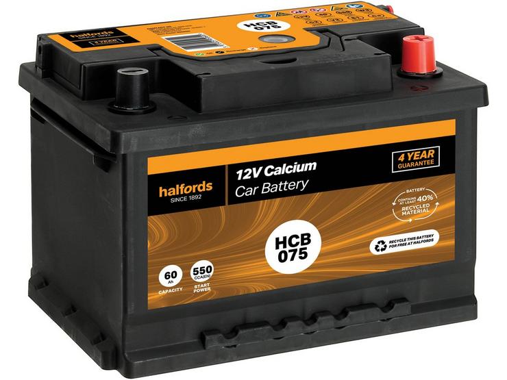 Halfords HCB075 Calcium 12V car battery 4 year Guarantee