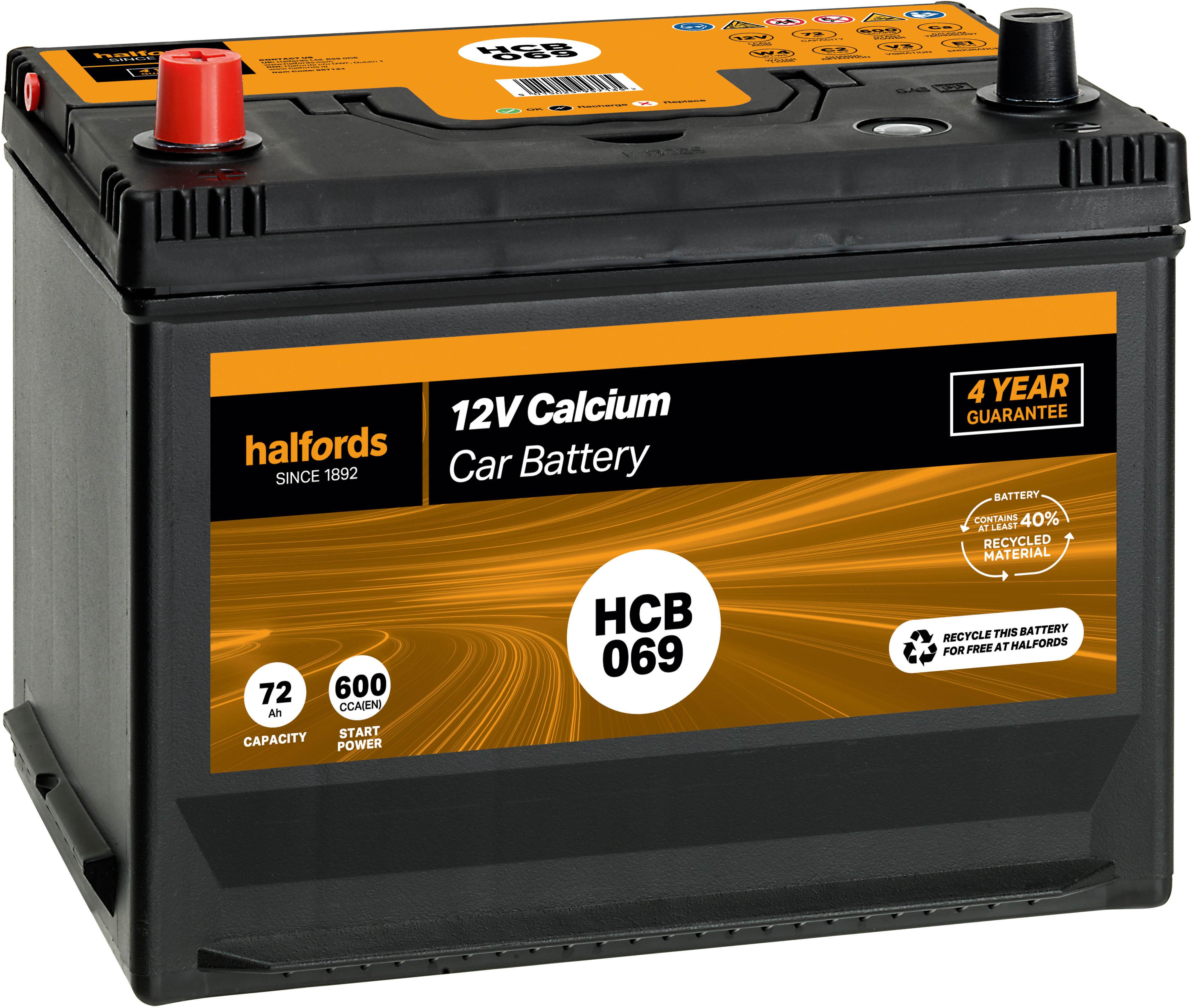 Halfords HB072/HCB069 Lead Acid 12V Car Battery 4 Year Guarantee ...